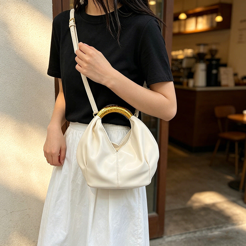Bolso Hobo Vintage de Cuero PU con Asa Metálica Dorada | Bolso Elegante de Mano y Hombro para Mujer