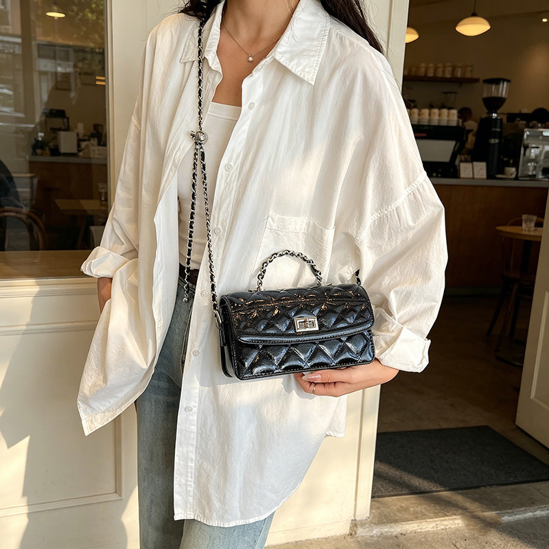 Bolso Mini Acolchado de Charol para Mujer con Cadena | Bolso Crossbody Elegante y Compacto