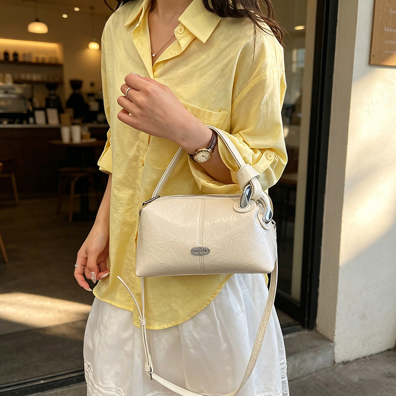 Bolso Mini Retro para Mujer con Acabado Brillante | Bolso de Hombro Elegante y Compacto