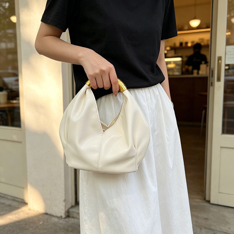 Bolso Hobo Vintage de Cuero PU con Asa Metálica Dorada | Bolso Elegante de Mano y Hombro para Mujer
