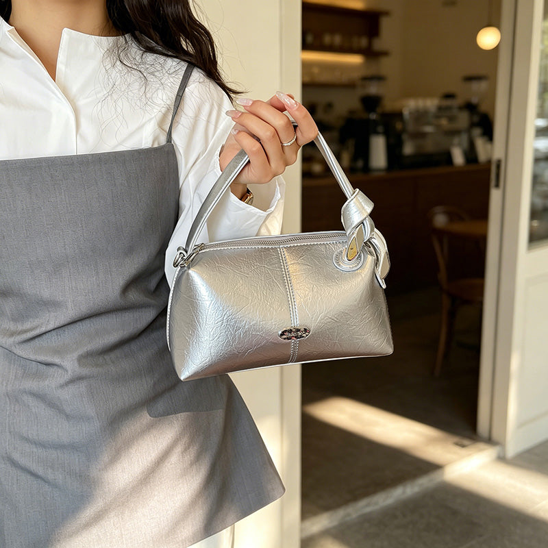 Bolso Mini Retro para Mujer con Acabado Brillante | Bolso de Hombro Elegante y Compacto