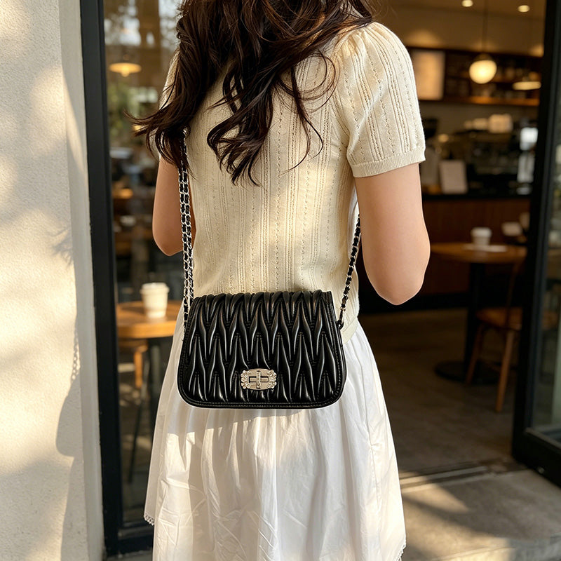 Bolso Crossbody Acolchado para Mujer con Cadena Metálica | Bolso Elegante Vintage de Hombro