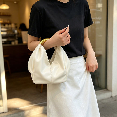 Bolso Hobo Vintage de Cuero PU con Asa Metálica Dorada | Bolso Elegante de Mano y Hombro para Mujer