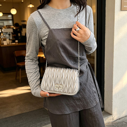 Bolso Crossbody Acolchado para Mujer con Cadena Metálica | Bolso Elegante Vintage de Hombro