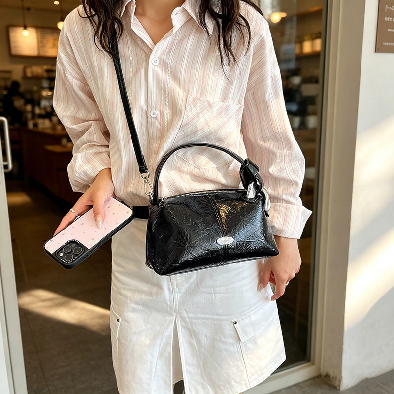 Bolso Mini Retro para Mujer con Acabado Brillante | Bolso de Hombro Elegante y Compacto