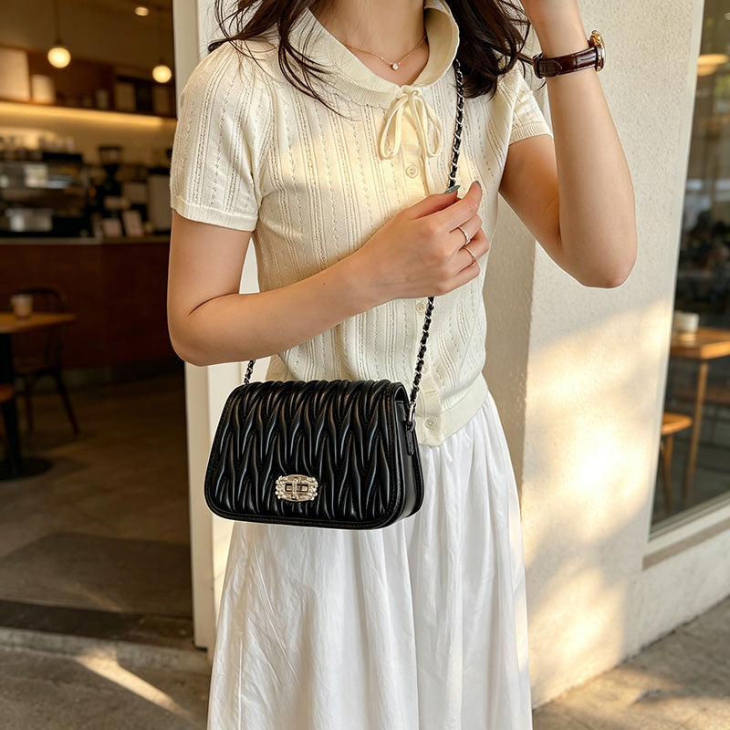 Bolso Crossbody Acolchado para Mujer con Cadena Metálica | Bolso Elegante Vintage de Hombro