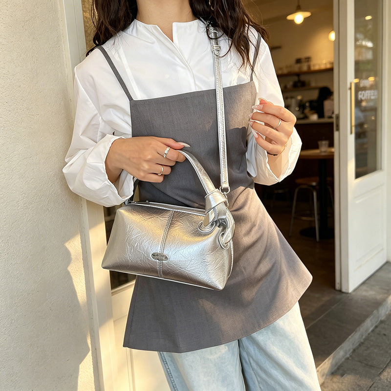 Bolso Mini Retro para Mujer con Acabado Brillante | Bolso de Hombro Elegante y Compacto