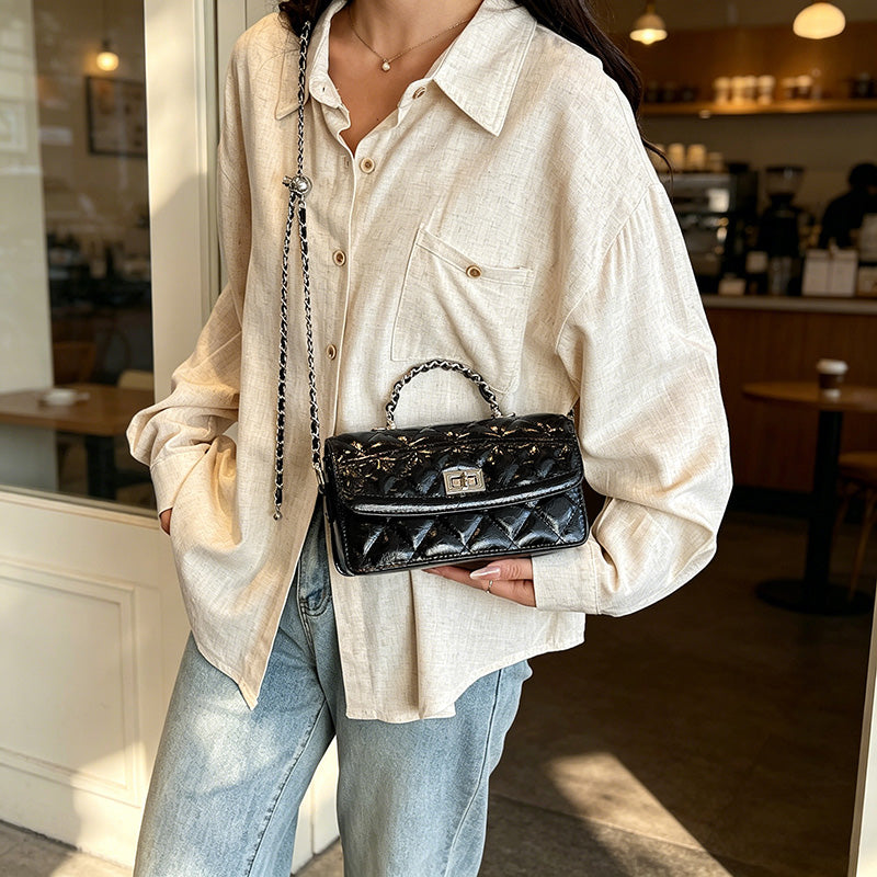 Bolso Mini Acolchado de Charol para Mujer con Cadena | Bolso Crossbody Elegante y Compacto