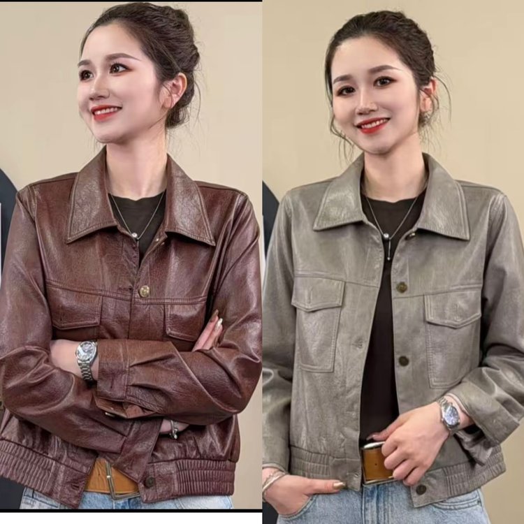 Chaqueta de Cuero Sintético para Mujer – Estilo Vintage con Corte Clásico y Ajuste Elegante