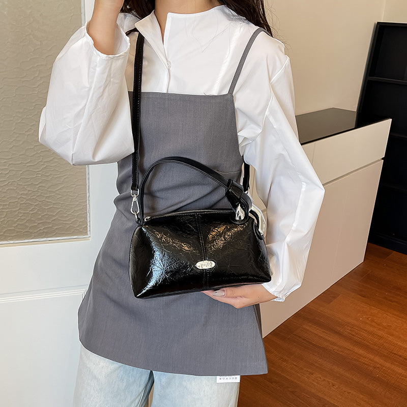 Bolso Mini Retro para Mujer con Acabado Brillante | Bolso de Hombro Elegante y Compacto