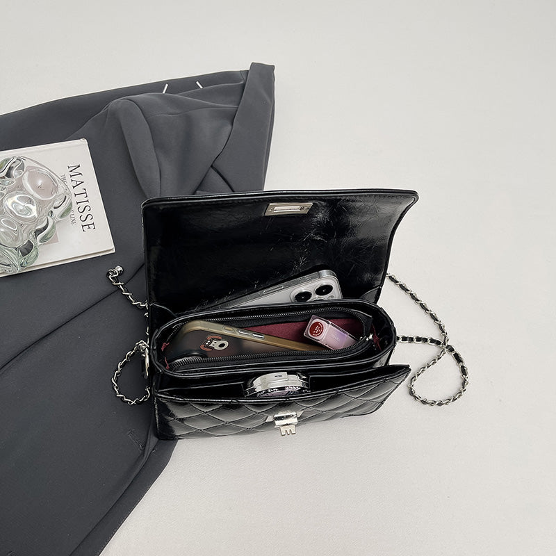 Bolso Mini Acolchado de Charol para Mujer con Cadena | Bolso Crossbody Elegante y Compacto