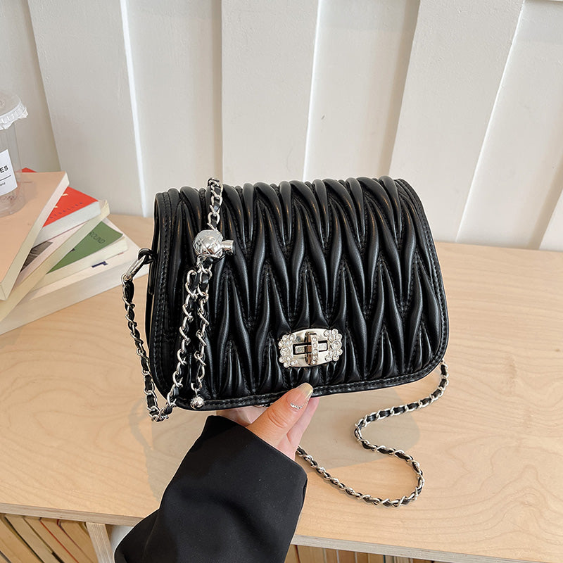Bolso Crossbody Acolchado para Mujer con Cadena Metálica | Bolso Elegante Vintage de Hombro