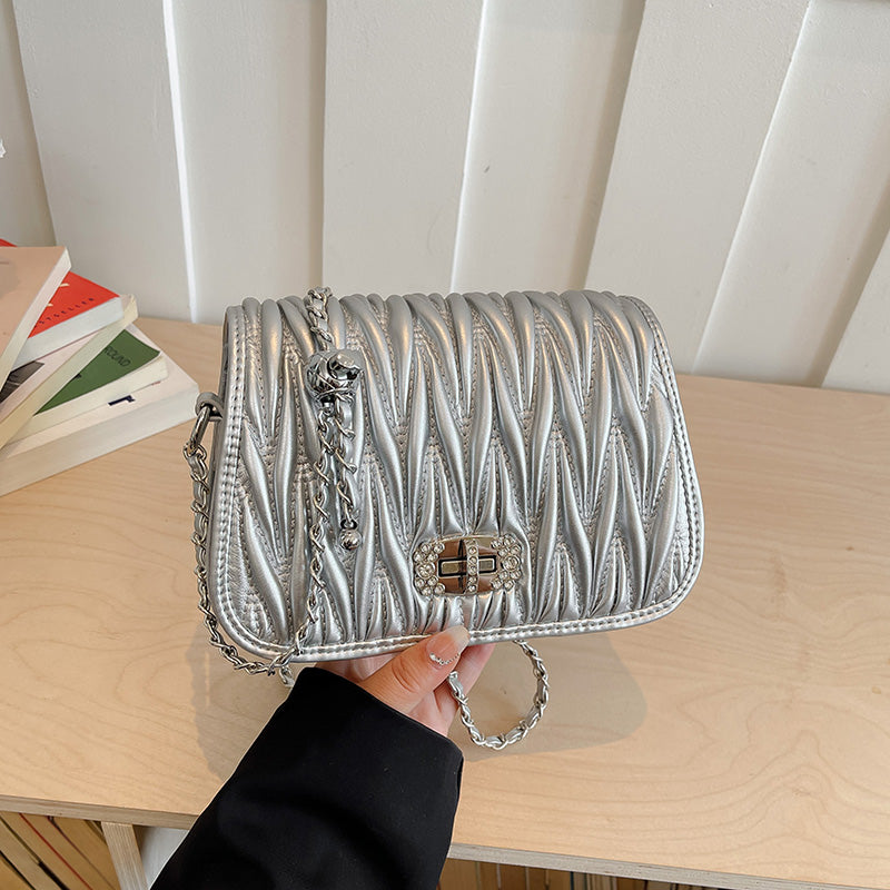 Bolso Crossbody Acolchado para Mujer con Cadena Metálica | Bolso Elegante Vintage de Hombro